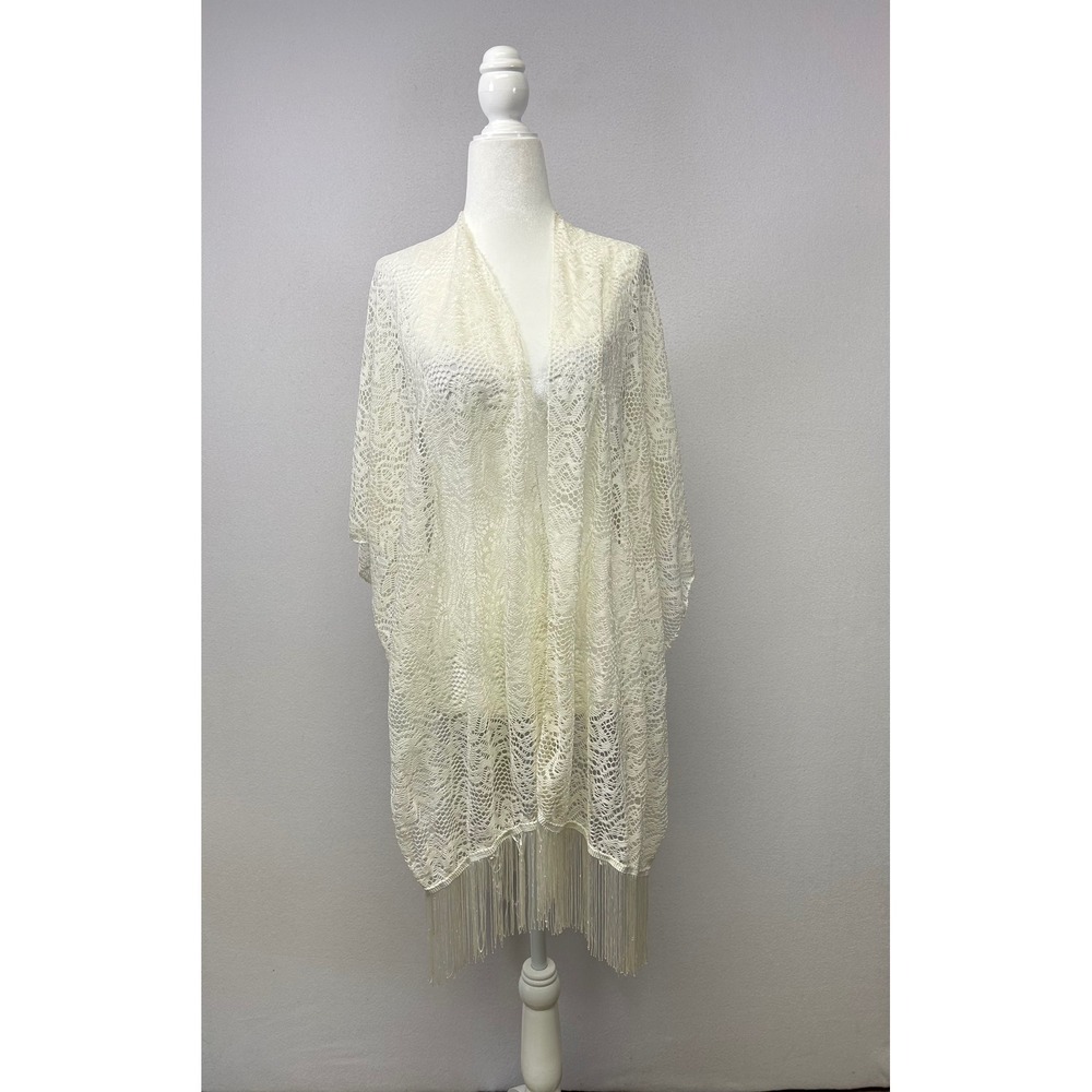 Victorian Festival Ethereal Ivory Womens One Size Cream‎ Lace Fringe Kimono Wrap